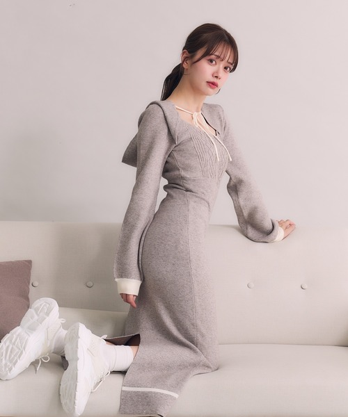 fupel(フぺル)の「hooded cable knit onepiece / フード付きケーブルニットワンピース(ワンピース・レディース・ブラック/グレイッシュベージュ・FREE)」の21枚目の写真