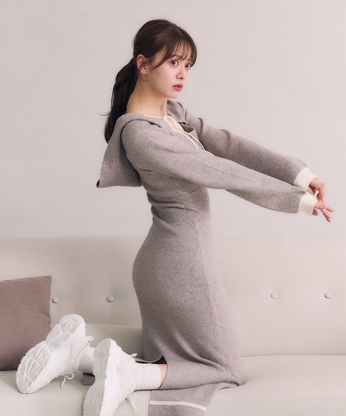fupel（フぺル）の「hooded cable knit onepiece / フード付きケーブル