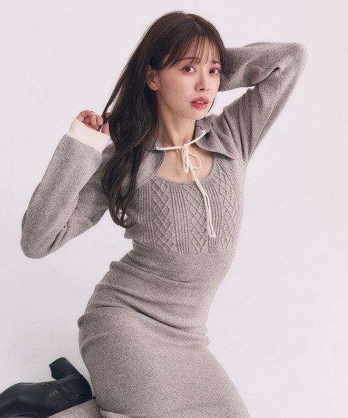 fupel（フぺル）の「hooded cable knit onepiece / フード付きケーブル