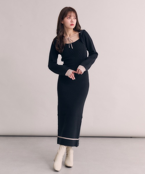 hooded cable knit onepiece / フード付きケーブルニットワンピース