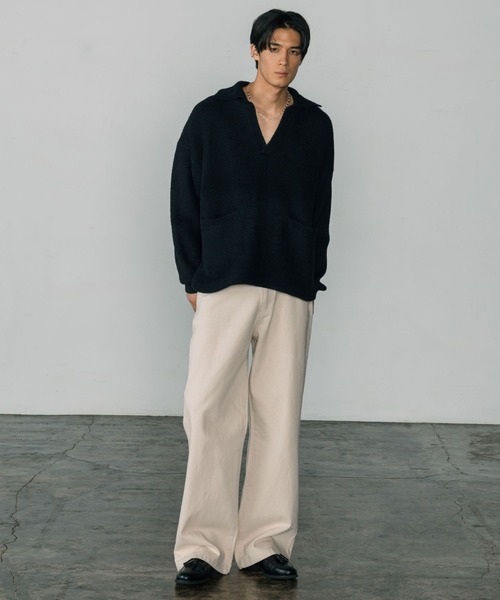 LURAKU（ルラク）の「【LURAKU】Fleece Open Collar Polo Knit / フリースオープンカラーポロニット（ニット/セーター・メンズ・ブラック/カーキ・MEDIUM/LARGE）」の4枚目の写真