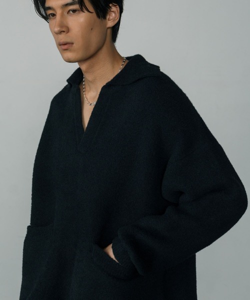 LURAKU（ルラク）の「【LURAKU】Fleece Open Collar Polo Knit / フリースオープンカラーポロニット（ニット/セーター・メンズ・ブラック/カーキ・MEDIUM/LARGE）」の7枚目の写真