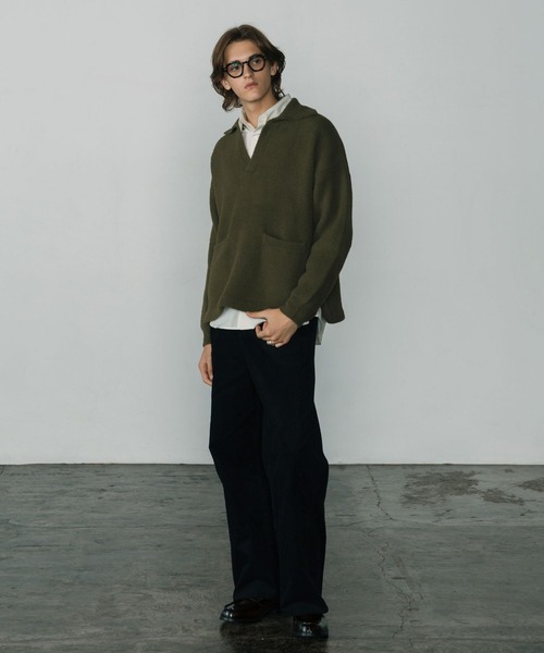LURAKU（ルラク）の「【LURAKU】Fleece Open Collar Polo Knit / フリースオープンカラーポロニット（ニット/セーター・メンズ・ブラック/カーキ・MEDIUM/LARGE）」の11枚目の写真