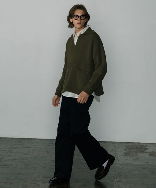 LURAKU（ルラク）の「【LURAKU】Fleece Open Collar Polo Knit / フリースオープンカラーポロニット（ニット/セーター・メンズ・ブラック/カーキ・MEDIUM/LARGE）」の12枚目の写真