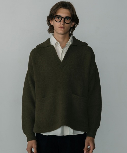 LURAKU（ルラク）の「【LURAKU】Fleece Open Collar Polo Knit / フリースオープンカラーポロニット（ニット/セーター・メンズ・ブラック/カーキ・MEDIUM/LARGE）」の13枚目の写真