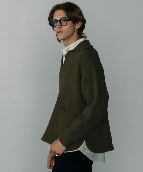 LURAKU（ルラク）の「【LURAKU】Fleece Open Collar Polo Knit / フリースオープンカラーポロニット（ニット/セーター・メンズ・ブラック/カーキ・MEDIUM/LARGE）」の14枚目の写真
