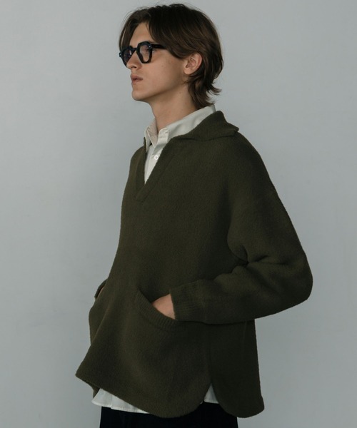 LURAKU（ルラク）の「【LURAKU】Fleece Open Collar Polo Knit / フリースオープンカラーポロニット（ニット/セーター・メンズ・ブラック/カーキ・MEDIUM/LARGE）」の15枚目の写真