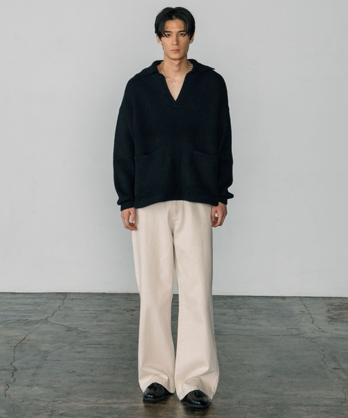 LURAKU（ルラク）の「【LURAKU】Fleece Open Collar Polo Knit / フリースオープンカラーポロニット（ニット/セーター・メンズ・ブラック/カーキ・MEDIUM/LARGE）」の3枚目の写真