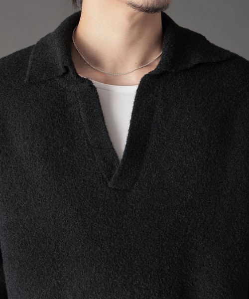 LURAKU（ルラク）の「【LURAKU】Fleece Open Collar Polo Knit / フリースオープンカラーポロニット（ニット/セーター・メンズ・ブラック/カーキ・MEDIUM/LARGE）」の22枚目の写真