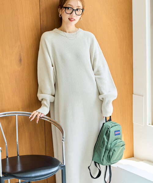 セール】限定展開 片畔 コットン クルーネック ニット ワンピ