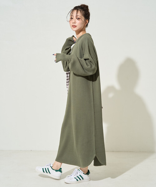 限定展開 片畔 コットン クルーネック ニット ワンピ（ワンピース