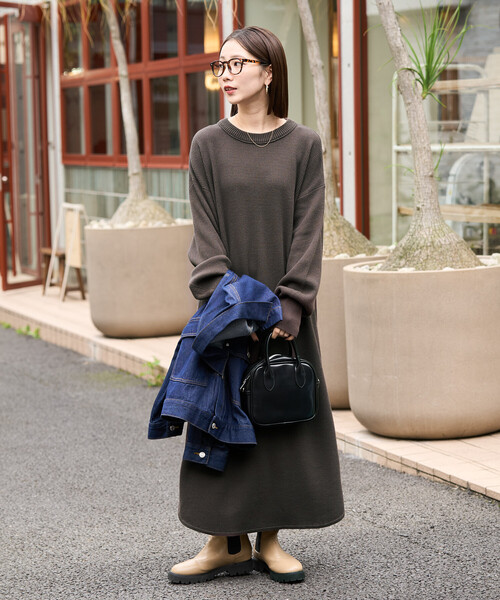 限定展開 片畔 コットン クルーネック ニット ワンピ（ワンピース