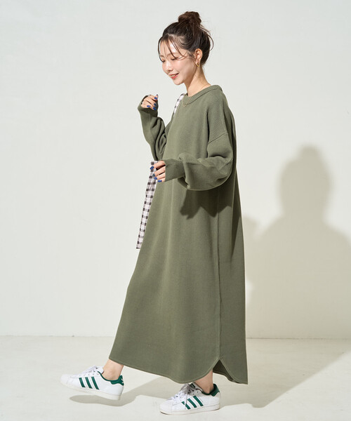 限定展開 片畔 コットン クルーネック ニット ワンピ（ワンピース