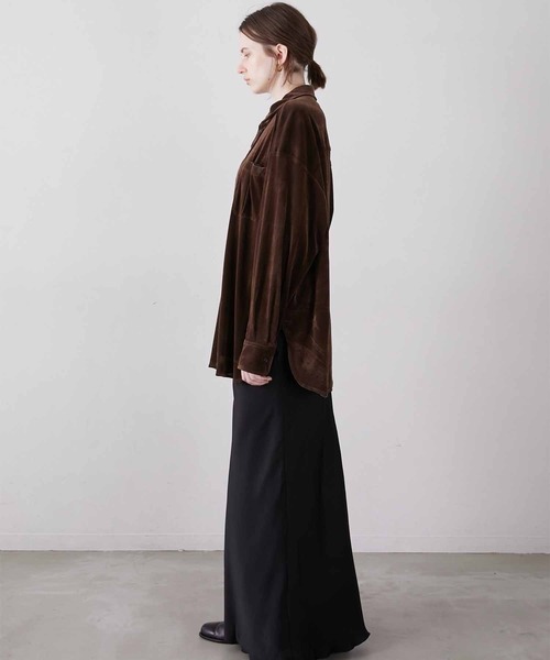 LA PEAU DE GEM ベロア シャツ シアー 茶 ブラウン 完売 LA PEAU DE GEM】velour shirt/ベロアシャツ（シャツ/ブラウス