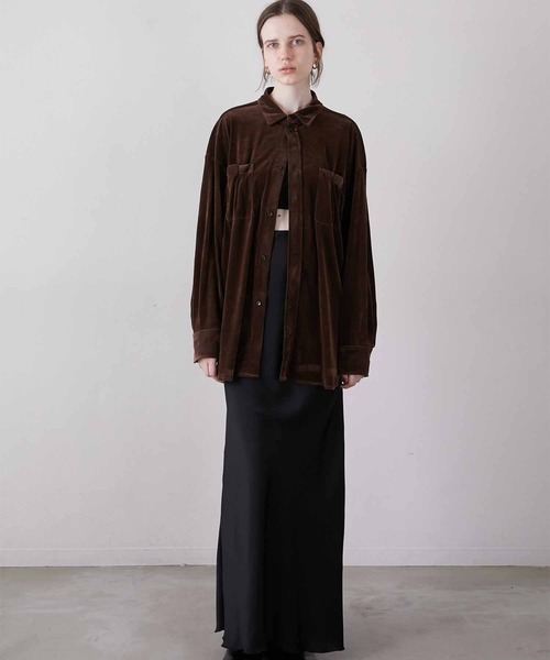 LA PEAU DE GEM ベロア シャツ シアー 茶 ブラウン 完売