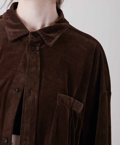 LA PEAU DE GEM ベロア シャツ シアー 茶 ブラウン 完売 LA PEAU DE GEM】velour shirt/ベロアシャツ（シャツ/ブラウス