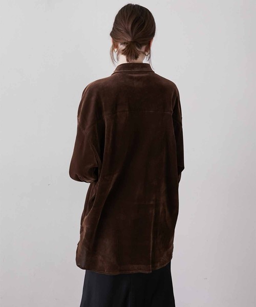 LA PEAU DE GEM ベロア シャツ シアー 茶 ブラウン 完売 LA PEAU DE GEM】velour shirt/ベロアシャツ（シャツ/ブラウス