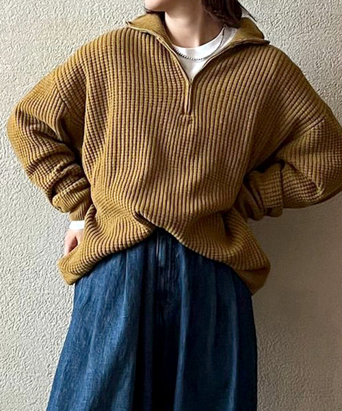 JOURNAL STANDARD LUXE(ジャーナルスタンダード ラックス)の「ウールMIXワッフル ハーフZip-プルオーバー(ニット/セーター・レディース・ベージュ/マスタード・FREE)」の2枚目の写真