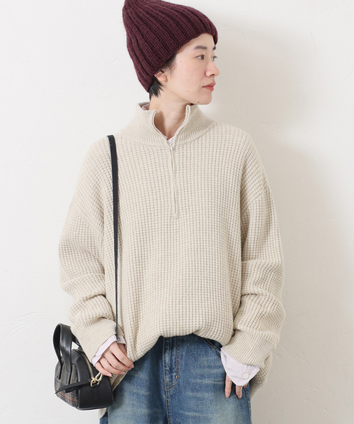 JOURNAL STANDARD LUXE(ジャーナルスタンダード ラックス)の「ウールMIXワッフル ハーフZip-プルオーバー(ニット/セーター・レディース・ベージュ/マスタード・FREE)」の5枚目の写真