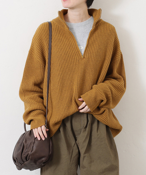 JOURNAL STANDARD LUXE(ジャーナルスタンダード ラックス)の「ウールMIXワッフル ハーフZip-プルオーバー(ニット/セーター・レディース・ベージュ/マスタード・FREE)」の9枚目の写真