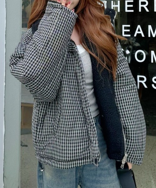 セール】2WAY リバーシブル ボア チェック ブルゾン（その他アウター