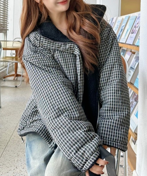 Ada.（エイダ）の「２WAY リバーシブル ボア チェック ブルゾン（その他アウター・レディース・ブラック/ベージュ/ブラウン・FREE）」の8枚目の写真