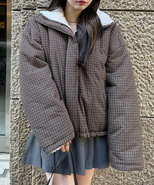 セール】2WAY リバーシブル ボア チェック ブルゾン（その他アウター