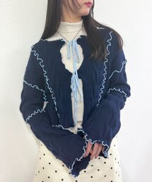 配色メロウケーブルリボンカーディガン