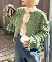 w closet | 配色メロウケーブルリボンカーディガン(カーディガン/ボレロ)