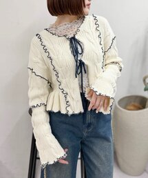 w closet | 配色メロウケーブルリボンカーディガン(カーディガン/ボレロ)