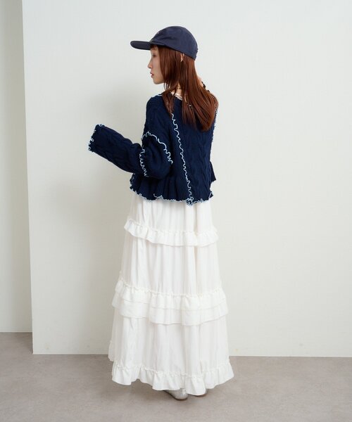 w closet（ダブルクローゼット）の「配色メロウケーブルリボンカーディガン（カーディガン/ボレロ・レディース・アイボリー/サックスブルー/グレー/グリーン/ネイビー/ブラウン・FREE）」の19枚目の写真