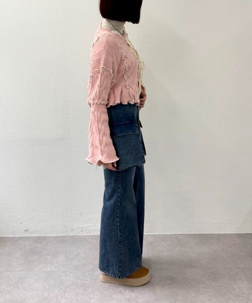 w closet（ダブルクローゼット）の「配色メロウケーブルリボンカーディガン（カーディガン/ボレロ・レディース・アイボリー/サックスブルー/グレー/グリーン/ネイビー/ブラウン・FREE）」の9枚目の写真