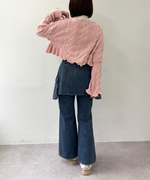 w closet（ダブルクローゼット）の「配色メロウケーブルリボンカーディガン（カーディガン/ボレロ・レディース・アイボリー/サックスブルー/グレー/グリーン/ネイビー/ブラウン・FREE）」の10枚目の写真