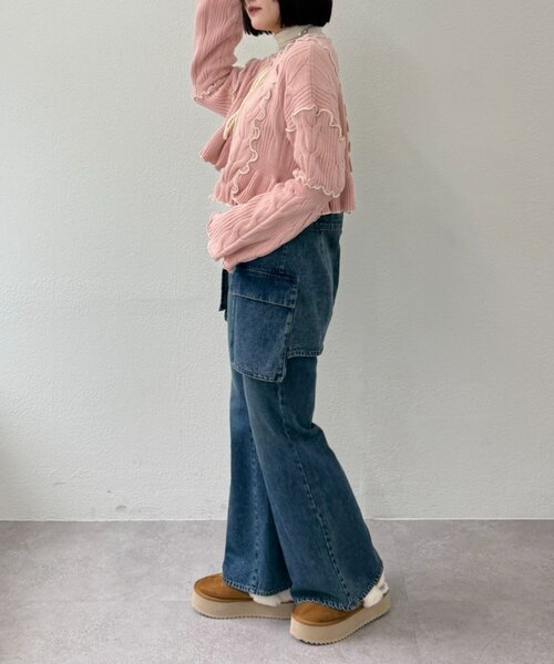 w closet（ダブルクローゼット）の「配色メロウケーブルリボンカーディガン（カーディガン/ボレロ・レディース・アイボリー/サックスブルー/グレー/グリーン/ネイビー/ブラウン・FREE）」の11枚目の写真