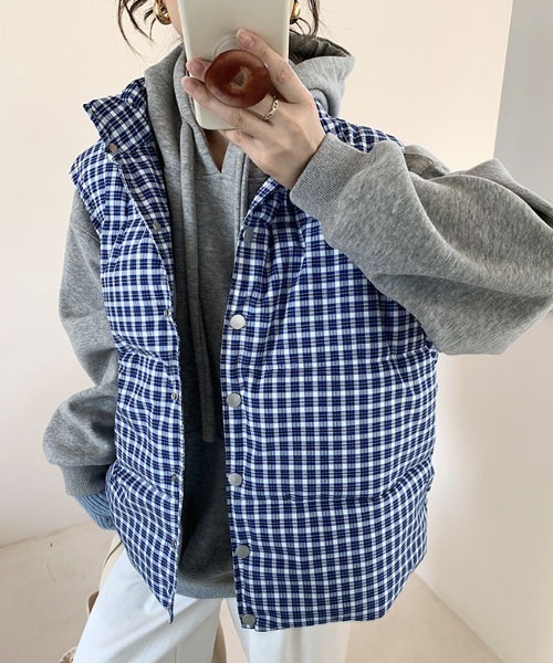urge:(アージコロン )の「【URGE:】チェックダウンベスト(ダウンベスト・レディース・ブルー・SMALL/MEDIUM/LARGE)」の5枚目の写真