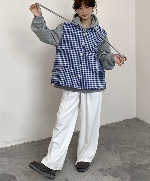 urge:(アージコロン )の「【URGE:】チェックダウンベスト(ダウンベスト・レディース・ブルー・SMALL/MEDIUM/LARGE)」の6枚目の写真