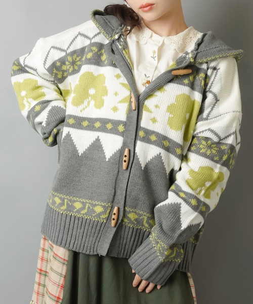 冬の森へ☆彡ノルディック風ジャガードカーディガン/フード付き/NEO森