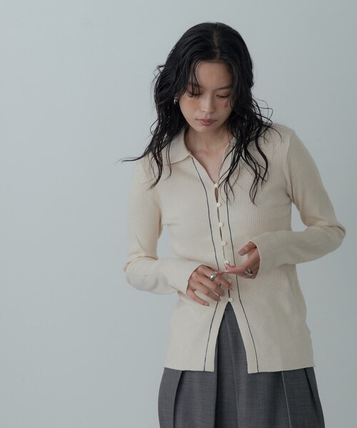 GALLEST（ギャレスト）の「【一部店舗限定】ポロ衿リブニット（ニット/セーター・レディース・グレー/ブラウン系その他/アイボリー・38）」の17枚目の写真