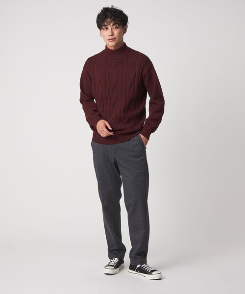 セール】ビッグ ケーブル モックネックニット-ウォッシャブル-＜A DAY