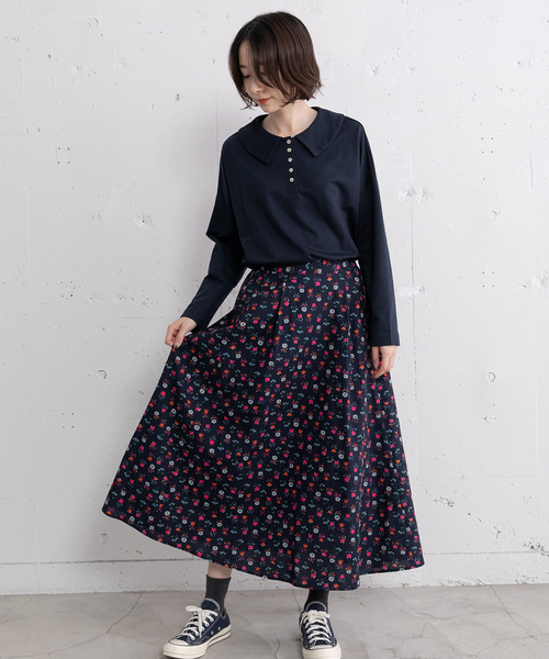 POU DOU DOU（プードゥドゥ）の「フラワープリントフレアスカート（スカート・レディース・ネイビー/ブラック・M）」の14枚目の写真