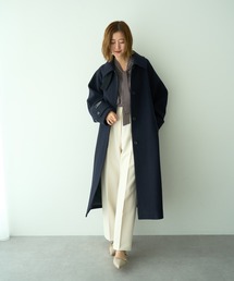 ウール混ステンカラーロングコート