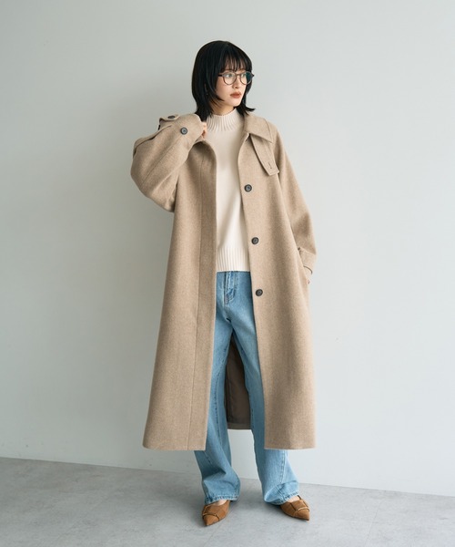 セール】ウール混ステンカラーロングコート（ステンカラーコート