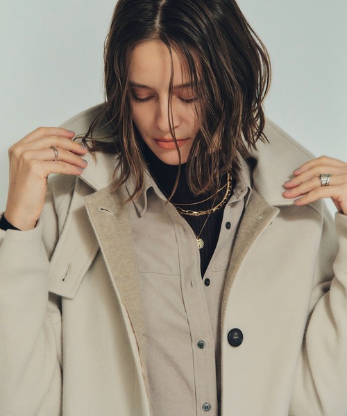 YECCA VECCA(イェッカヴェッカ)の「ウール混ステンカラーロングコート(ステンカラーコート・レディース・ダークネイビー/モカ/ライトベージュ・FREE)」の20枚目の写真