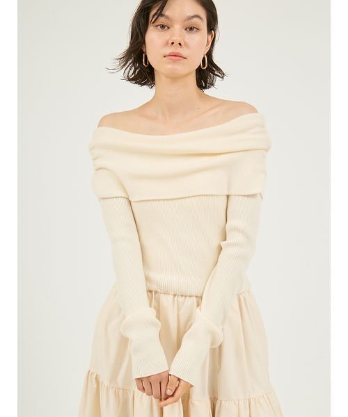 emmi（エミ）の「オフショルニットドッキングワンピース（ワンピース・レディース・レッド/ブラウン/アイボリー・0/1）」の8枚目の写真