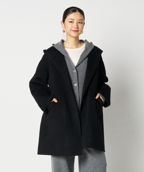 HELIOPOLE（エリオポール）の「DOUBLE FACE HOODIE COAT（その他アウター・レディース・アイボリー/ブラック・36/38）」の2枚目の写真