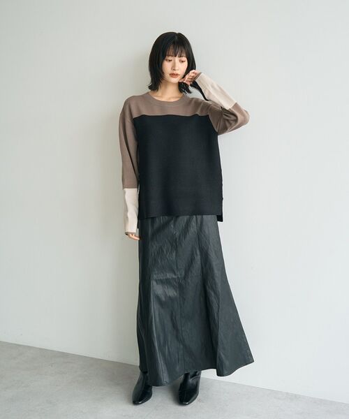 Editt by YECCA VECCA(エディットバイイェッカヴェッカ)の「レザーライクマーメイドスカート(スカート・レディース・アイボリー/ブラック・FREE)」の5枚目の写真