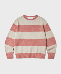 PURE WOOL WHOLEGARMENT STRIPE KNIT_PINK/IVORY