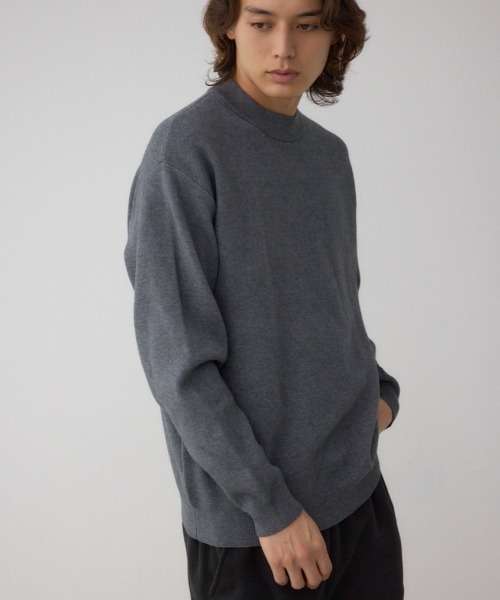 AZUL by moussy（アズールバイマウジー）の「スムースニットモックネックトップス（ニット/セーター・メンズ・ダークネイビー/アイボリー/ブラック/グレー・SMALL/MEDIUM/LARGE）」の4枚目の写真