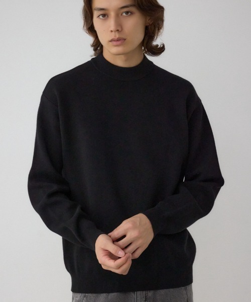 AZUL by moussy（アズールバイマウジー）の「スムースニットモックネックトップス（ニット/セーター・メンズ・ダークネイビー/アイボリー/ブラック/グレー・SMALL/MEDIUM/LARGE）」の3枚目の写真