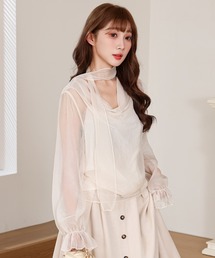 Anely（アネリー）の「チョーカー リボン シフォン ドレープ ネック ブラウス（シャツ/ブラウス）」